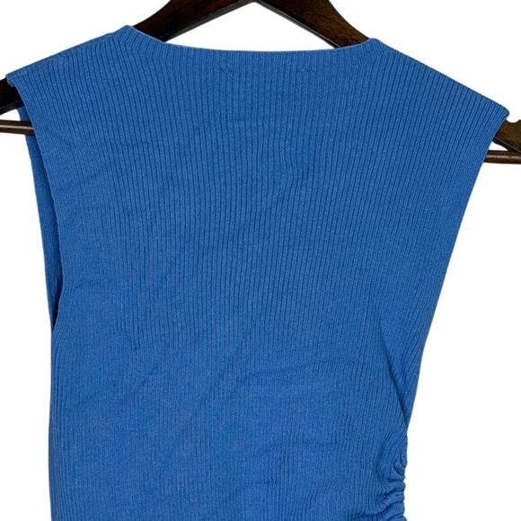 Zara Sleeveless Side Key Hole Tie Ruched Ribbed Tank Top Crop Tank Top S Blue - Picture 7 of 15